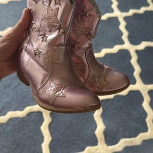 Girls Pink Metallic Star Western Boots size 12